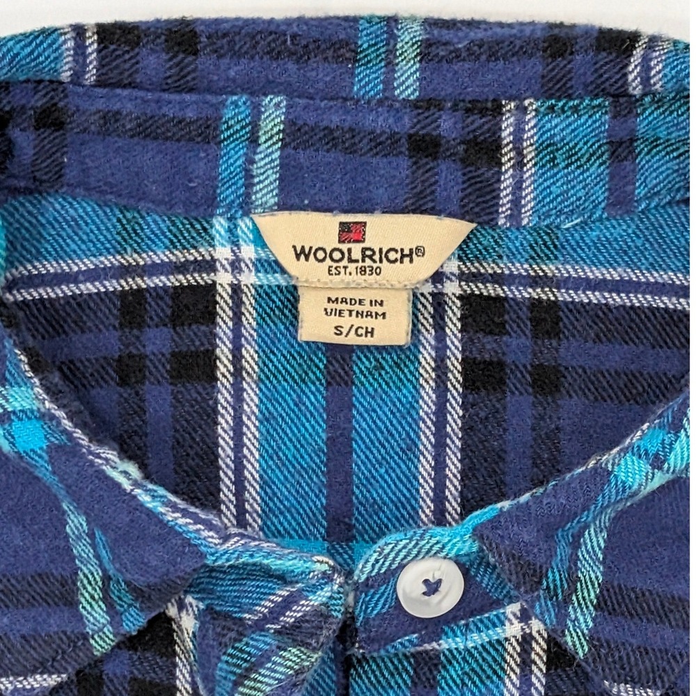 Woolrich Plaid Flannel Shirt Harley Davidson Patch Blue Black‎ White S - Picture 10 of 15